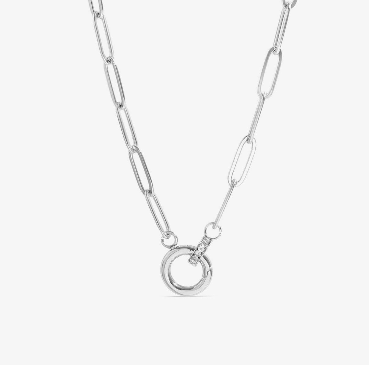 Paperclip Rhinestone Charm Holder Necklace